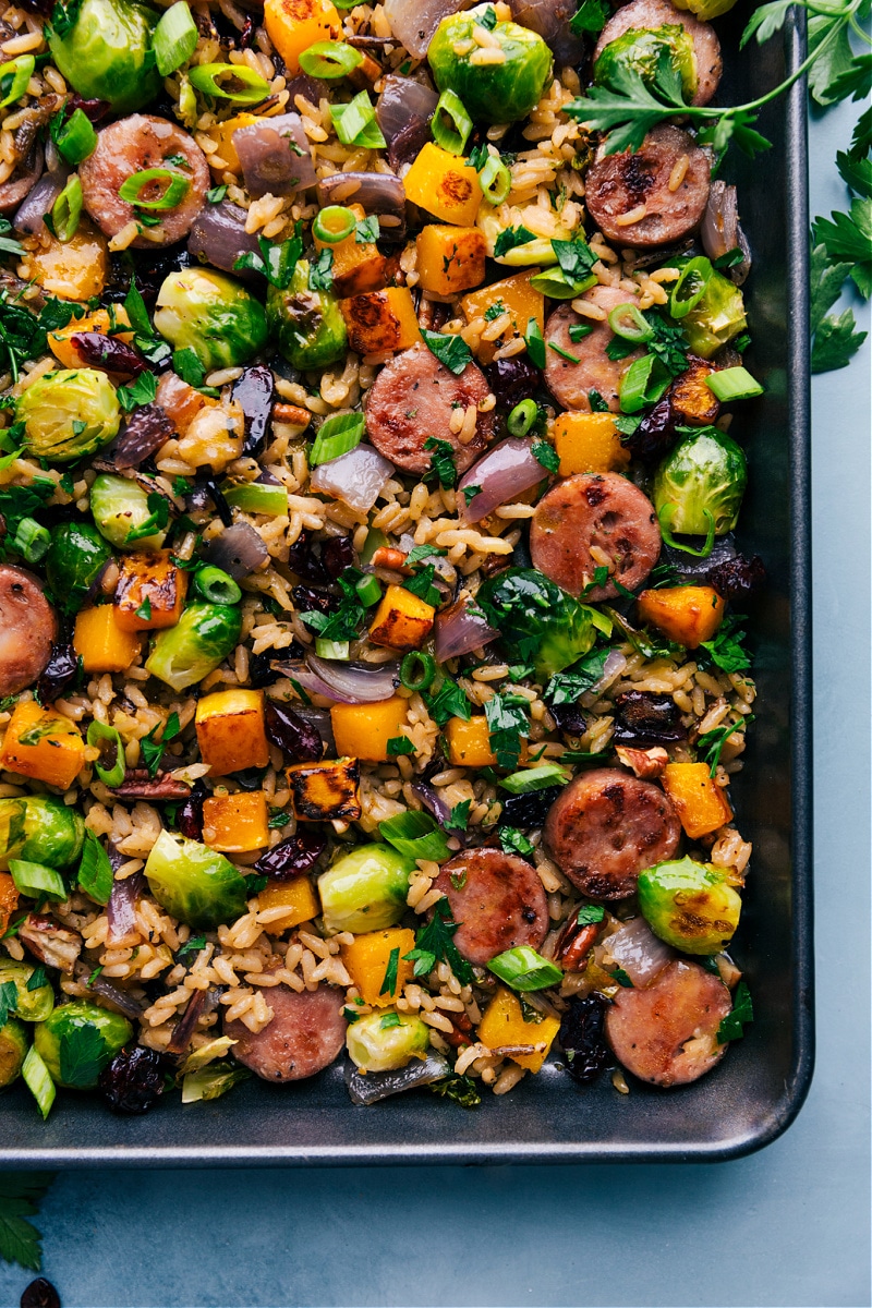 Butternut Squash Wild Rice Pilaf! Recipe via ChelseasMessyApron #dinner #quick #easy #simple #best #butternutsquash #wildrice #pilaf Up close overhead image of the Butternut Squash Wild Rice Pilaf