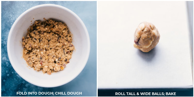 The dough being chilled and then rolled out for these trail mix cookies.