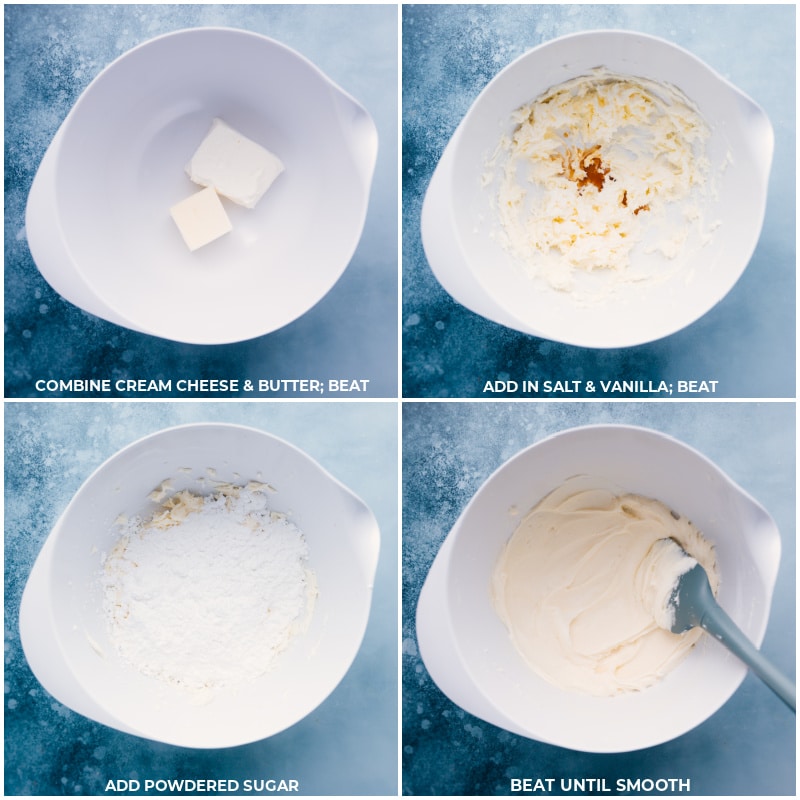 How To Make Crumbl Oreo Cookies Beat cream cheese and butter together, then add salt, vanilla, and powdered sugar.