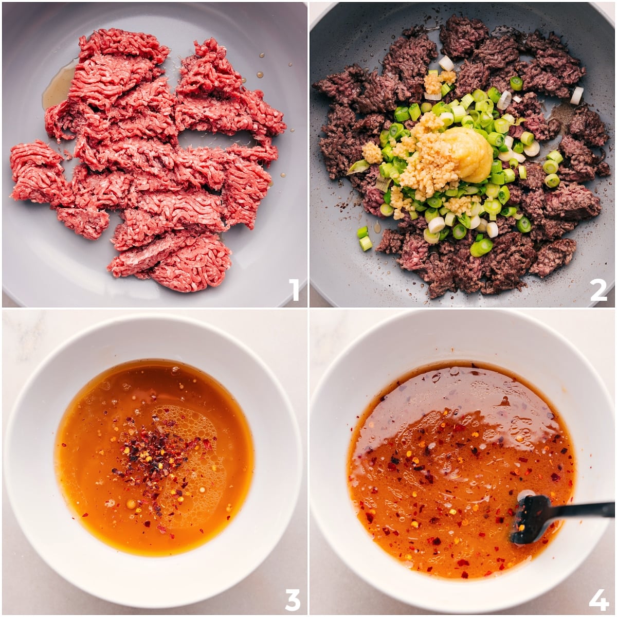 How To Make Mongolian Ground Beef Brown the beef, then add green onions, garlic, and ginger. Whisk the sauce together separately.