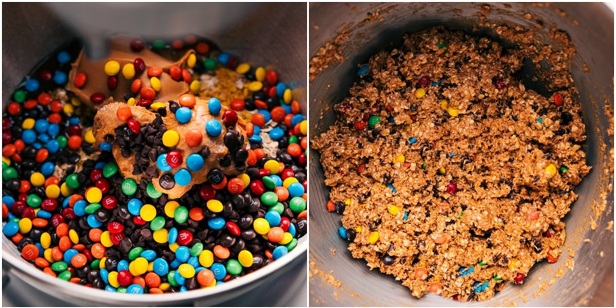 How To Make Monster Energy Balls All the ingredients in these monster energy balls combined in a stand mixer to mix it all together.