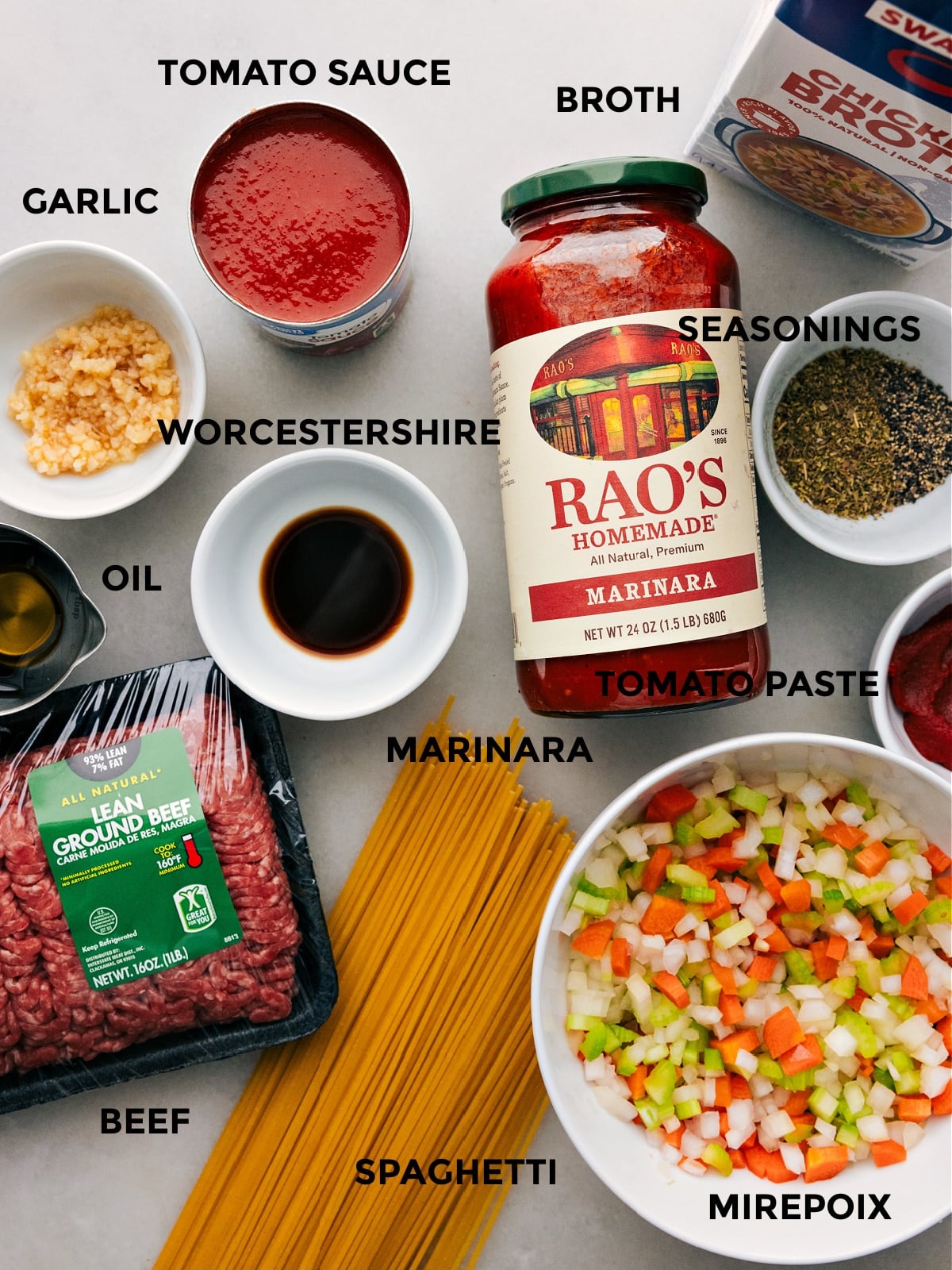 Our Favorite One Pot Spaghetti All the ingredients in this prepped out for easy assembly.