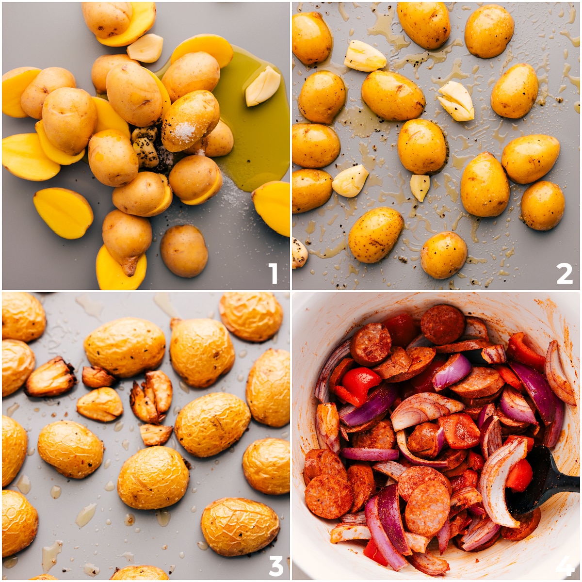 How To Make One Skillet Sausage, Potatoes, And Corn. Cook the potatoes, toss the other ingredients together in a bowl to season, then combine everything for this one-skillet sausage, potatoes, and corn recipe.