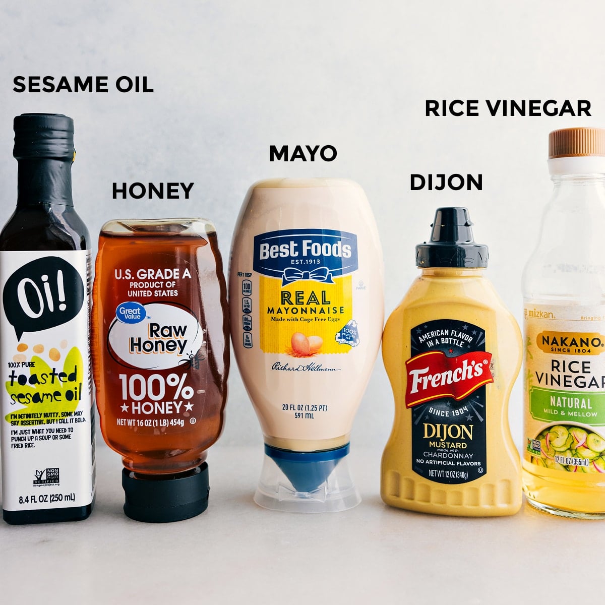 All the ingredients for the dressing placed out for easy assembly.