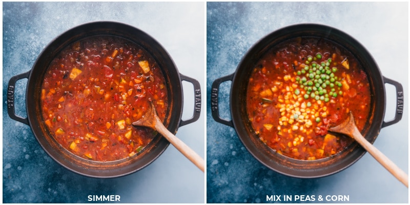 Skip The Trip To Olive Garden, Make This Soup At Home The Olive Garden Minestrone Soup Recipe simmering and the peas and corn being added in.