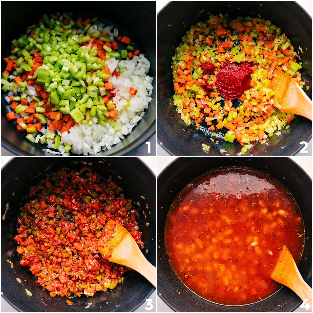 How To Make White Bean Soup Sautรฉing veggies, then adding tomato paste, broth, and beans to the pot to simmer together for this White Bean Soup.