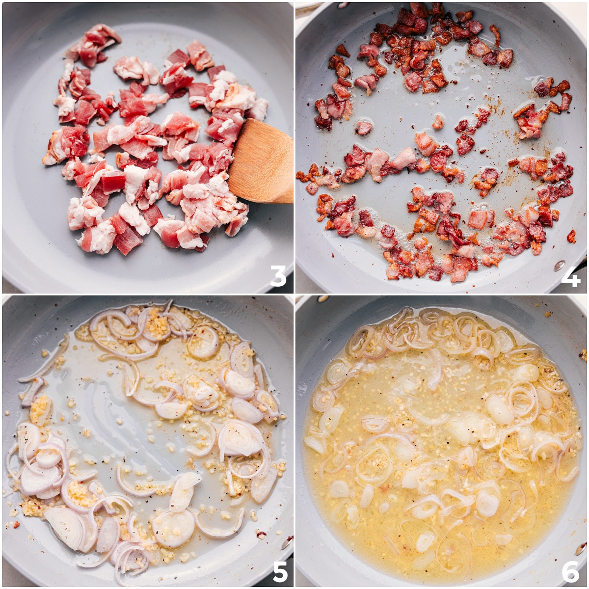 How To Make Butternut Squash Pasta Cook the diced bacon, then remove it and add the garlic, shallots, and broth to the pot.