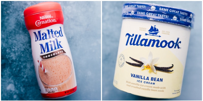 Malted Milkshake makes for the most delicious dessert and it couldn't be much easier to make! Throw a few ingredients into a blender, let it whirl, and enjoy a malt good enough to rival even the best old-fashioned diner! Recipe via ChelseasMessyApron #dessert #best #quick #easy #simple #chocolate #frosty #malted #milkshake Ingredient shot-- images of the malted milk and ice cream used in this dessert