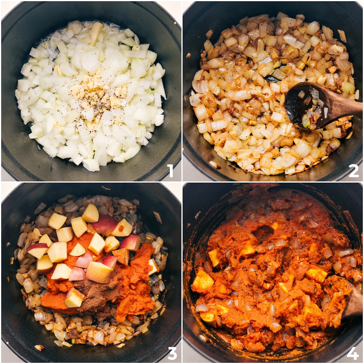 How To Make Canned Pumpkin Soup Recipe Saute the veggies, then mix in the apples, pumpkin, and spices for this one-pot pumpkin soup recipe.