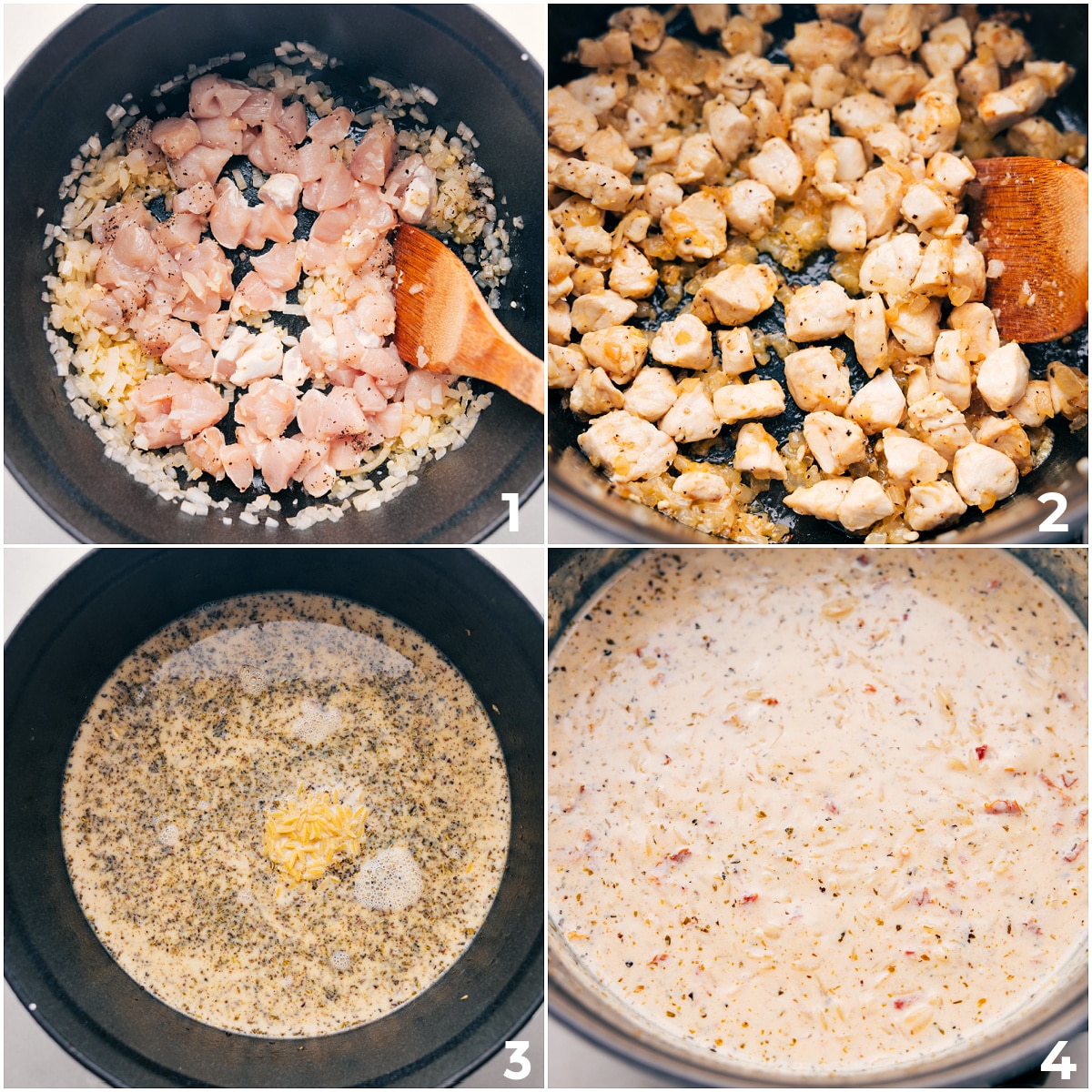 Chicken Being Cooked And Cream Sauce Being Made The chicken is cooking, and I’m making the cream sauce for chicken orzo.