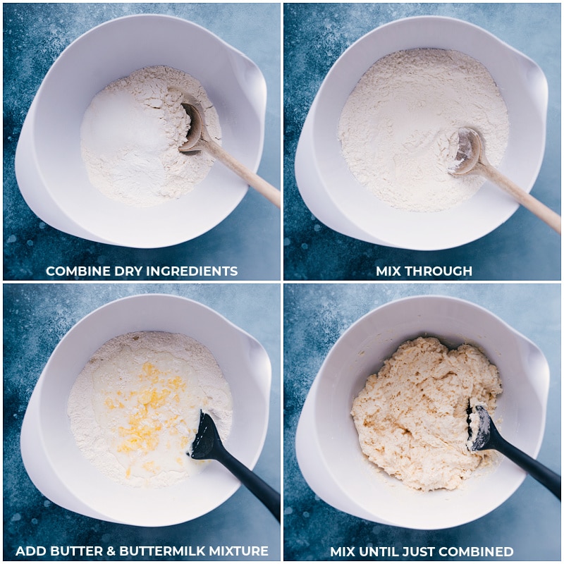 These are the easiest Drop Biscuits you'll ever make! Recipe via ChelseasMessyApron #side #thanksgiving #bread #best #quick #easy #simple #drop #biscuits Process shots of drop biscuits-- images of the dry ingredients being mixed together and added to the butter mixture
