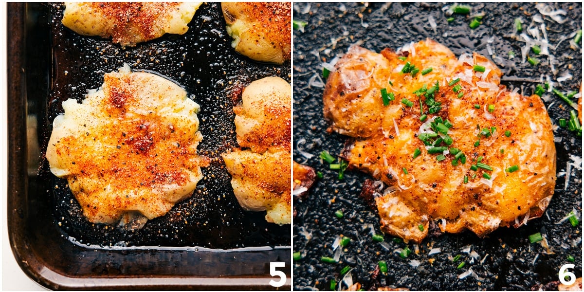 Crispy And Delicious Smashed Potatoes Recipe Seasonings added to the points and it roasted with freshly grated parmesan and chives on top.