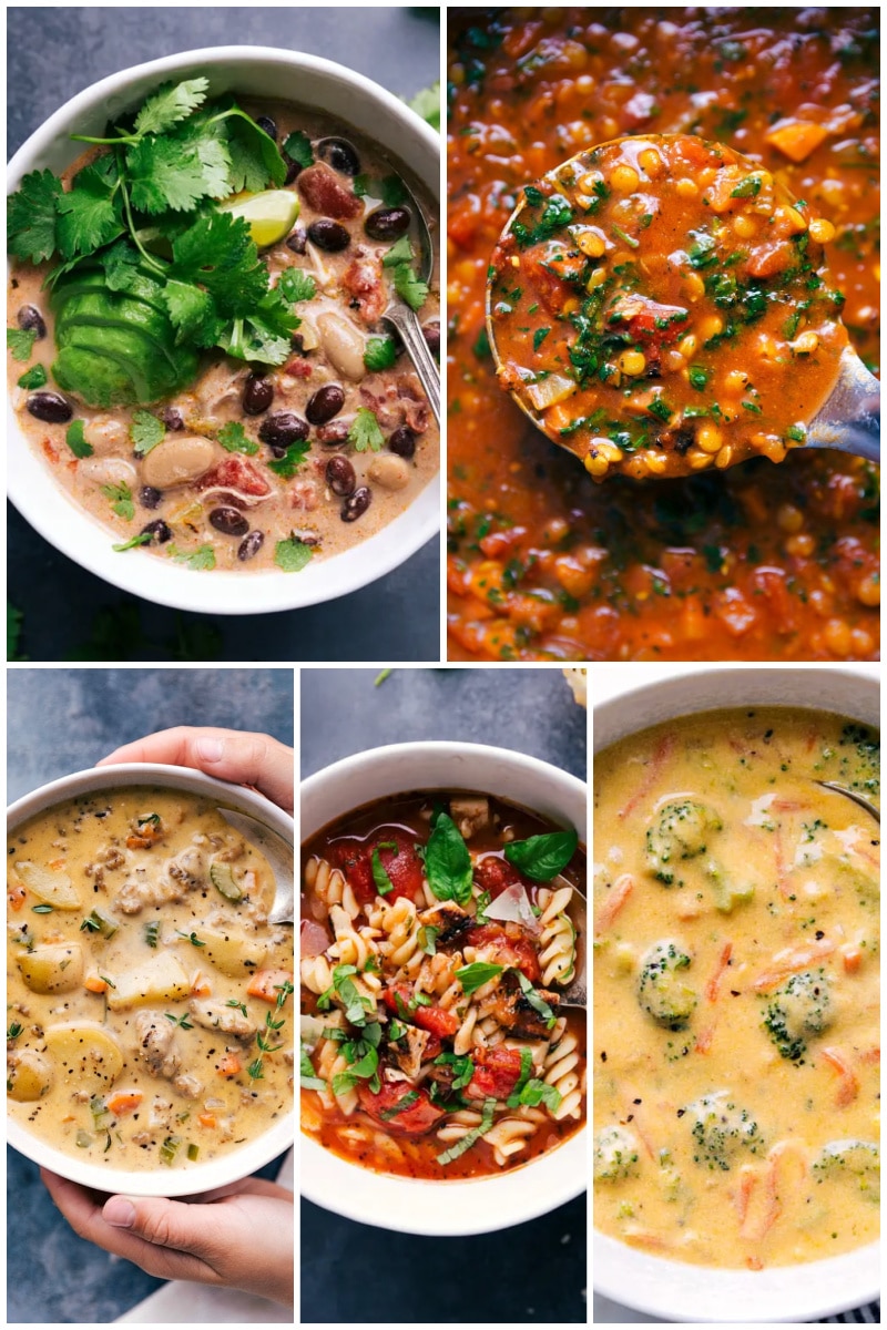 While soup can be an extremely budget-friendly choice, there are also planned soups that don't rely on leftovers at all. They're unique meals in their own way, and we have recipes for just about any variety of soup you can imagine. Recipes via ChelseasMessyApron.com #soup #recipes #favorites #warm #comforting #comfortfood #basic #recipe Collage of popular 30 best soup recipes