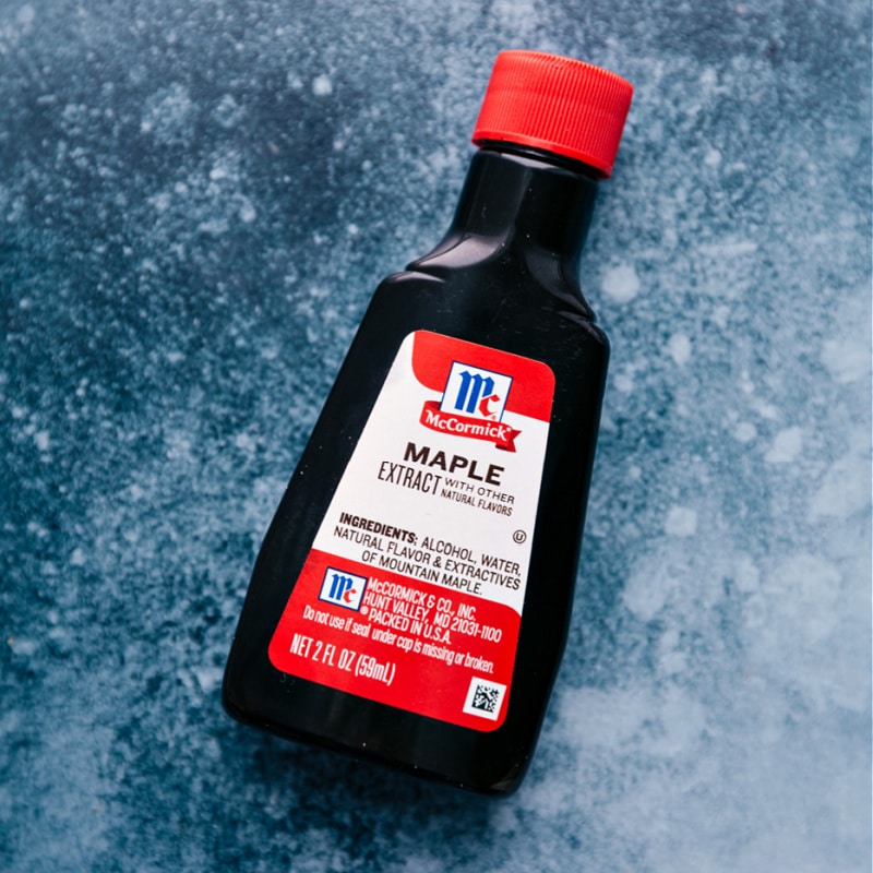 Make your own 3-ingredient Pancake Syrup! Plus, when you make it yourself, you don't have to worry about any artificial ingredients or corn syrup. Recipe via ChelseasMessyApron #dessert #best #quick #easy #simple #breakfast #sauce #brunch #pancake #syrup Overhead image of the maple extract used in this recipe