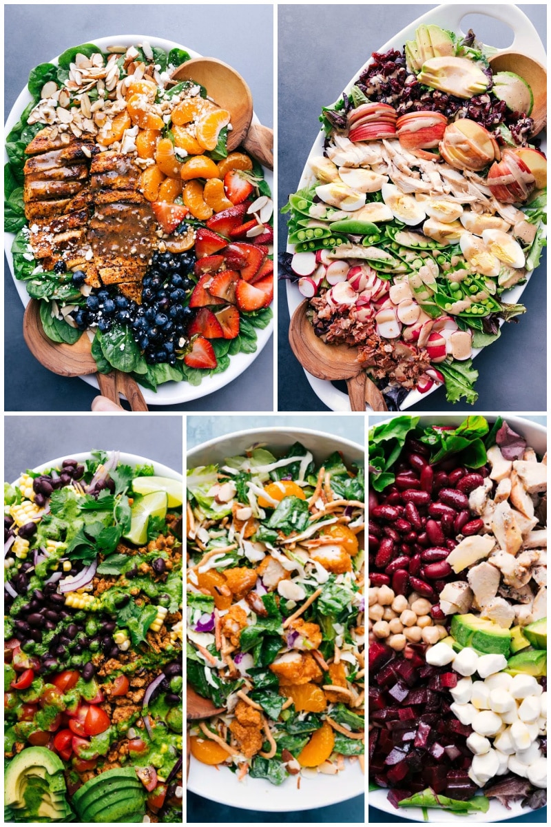 Looking for chicken salad recipes? I have a bunch and every single one of them is a winner-winner-chicken-dinner choice! This collection of chicken salad recipes will get your chicken extravaganza off to a great start. Recipes via ChelseasMessyApron.com #chicken #dinner #chickenbreast #salad #easy #delicious #variety #kidfriendly #familyfavorite Collage of chicken salad recipes