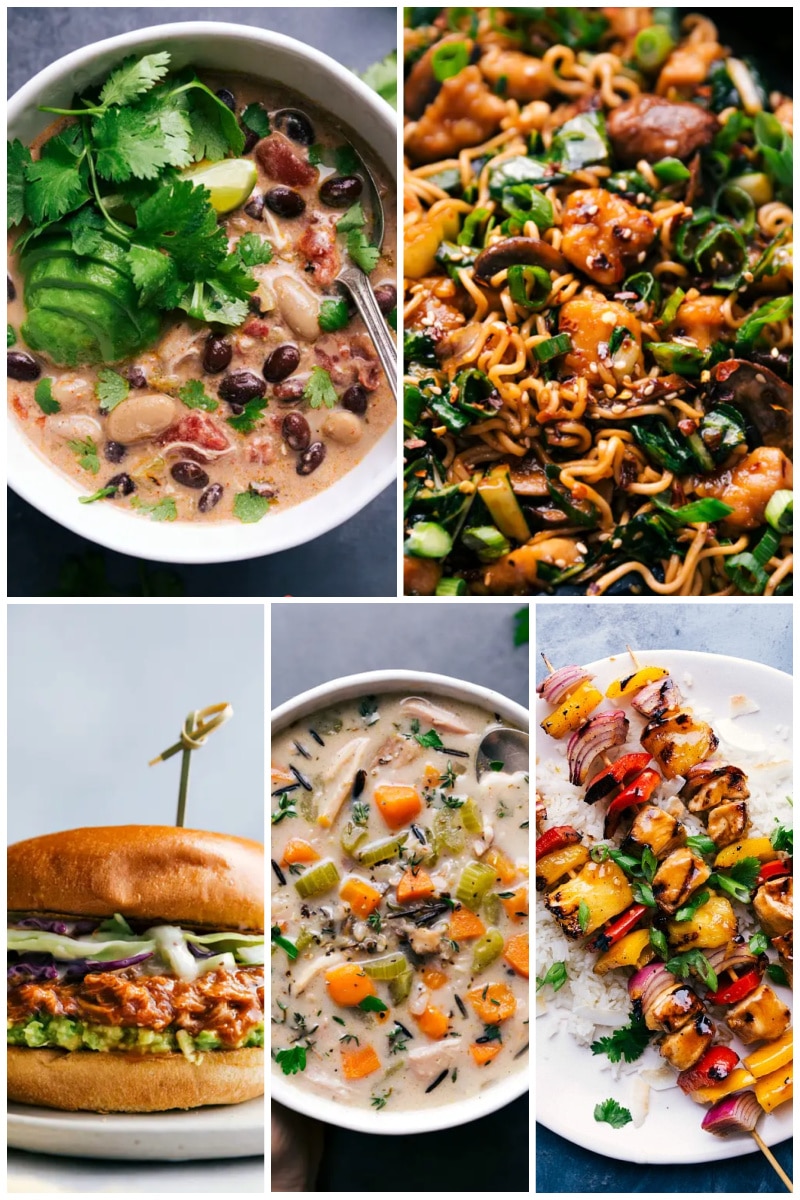 If you haven't tried cooking with chicken thighs, you're missing out on some of the tastiest recipes around! Recipes via ChelseasMessyApron.com #chicken #dinner #chickenthigh #easy #delicious #variety #kidfriendly #familyfavorite Collage of chicken thigh recipes