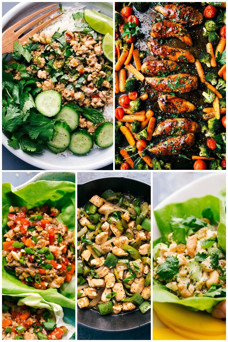 Eating healthy doesn't require sacrificing flavor. This collection of low-carb chicken recipes will get your chicken extravaganza off to a great start. Recipes via ChelseasMessyApron.com #chicken #dinner #lowcarb #keto #easy #delicious #variety #kidfriendly #familyfavorite Collection of low carb chicken recipes