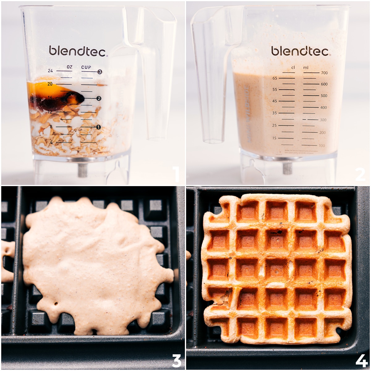 How To Make Healthy Waffle Recipe All the ingredients for this Healthy Waffle Recipe blended until smooth, then poured into a waffle maker to cook.