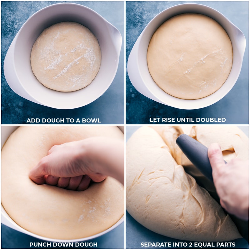 This is our go-to, favorite White Bread recipe made with only six common ingredients. Instead of making a grocery run first, you may already have everything you need! Recipe via ChelseasMessyApron #homemade #best #quick #easy #dough #white #bread Process shots--add dough to a bowl; let rise until doubled; punch down dough; separate into two equal parts