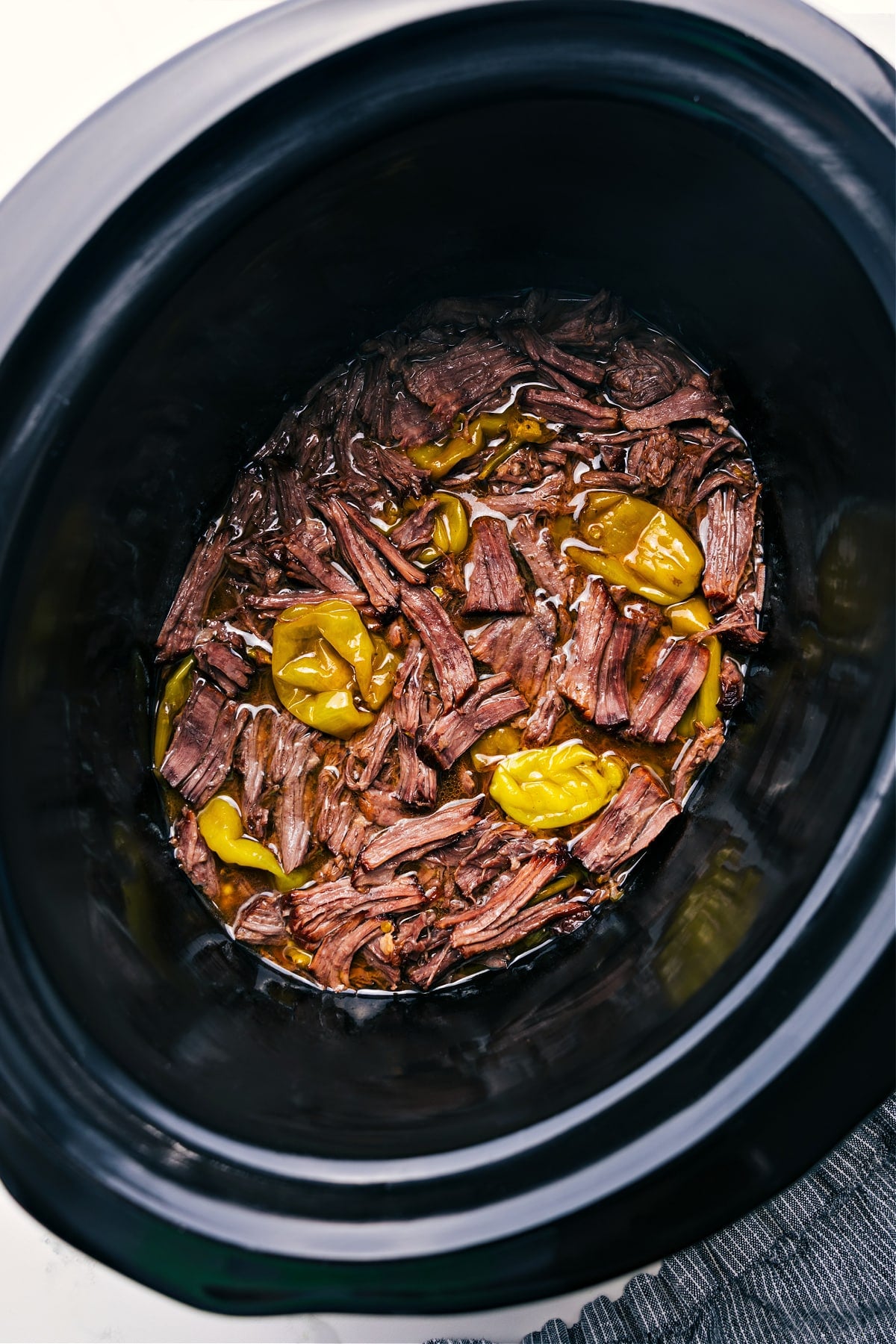 Crockpot Mississippi Pot Roast recipe in the slow cooker.