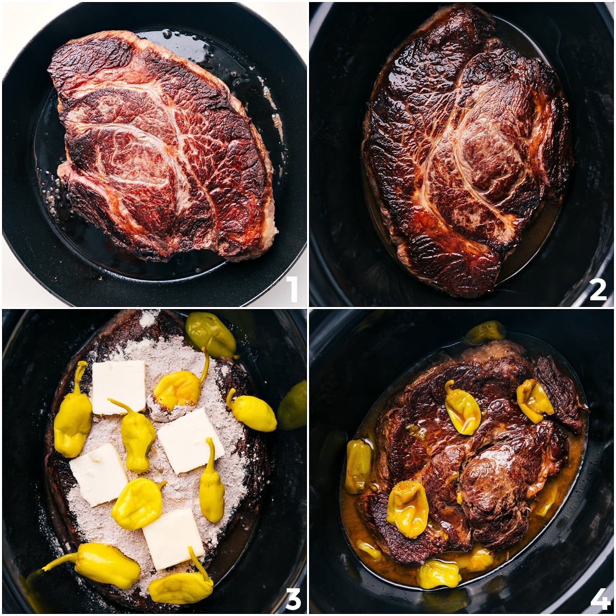 How To Make Crockpot Mississippi Pot Roast The roast is seared, then added to the crockpot with butter, the seasoning mixes, and pepperoncini for this Crockpot Mississippi Pot Roast.