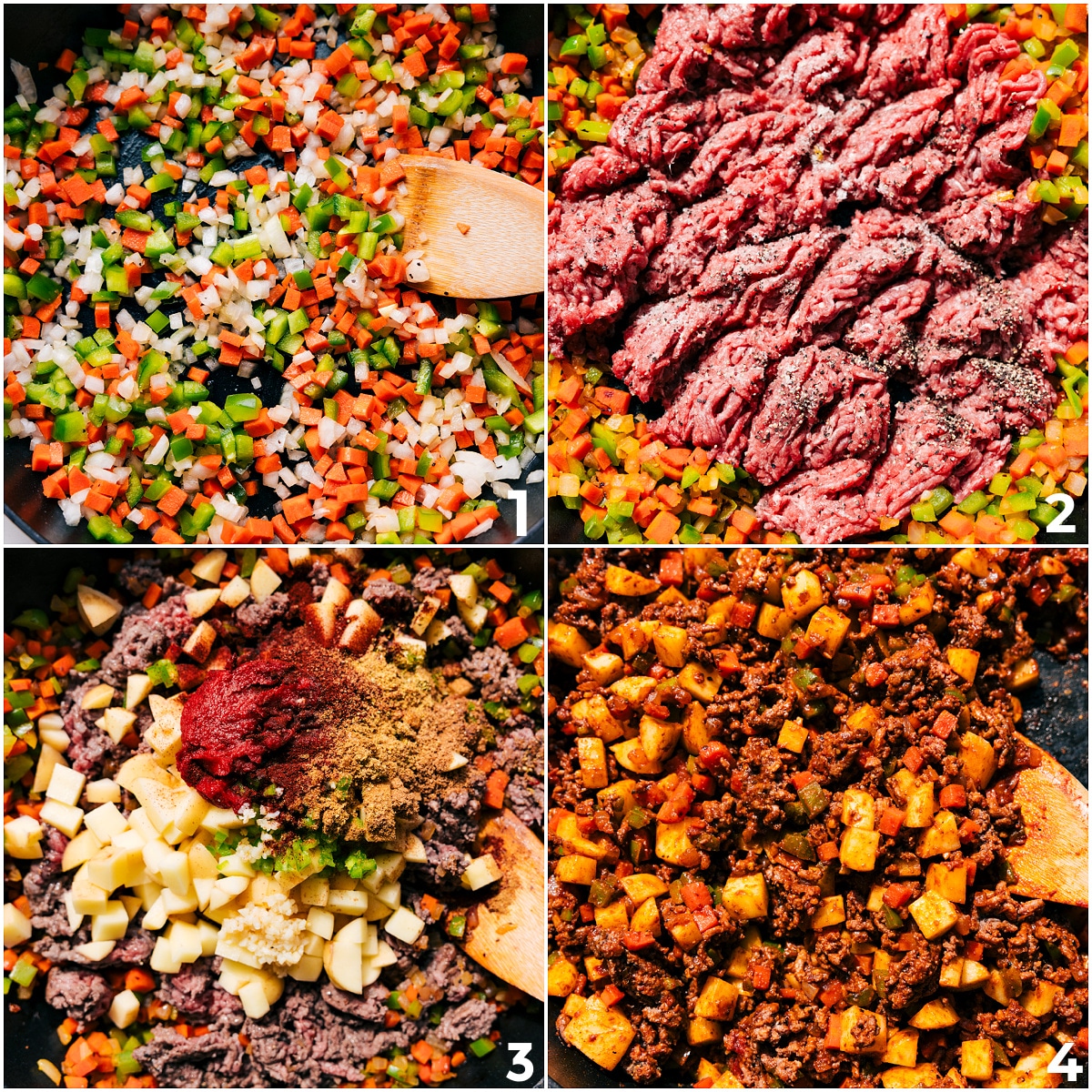How To Make Mexican Picadillo Recipe The veggies are sautéed, the beef is browned, seasonings and tomato paste are added, and everything is cooked together for this Mexican Picadillo.