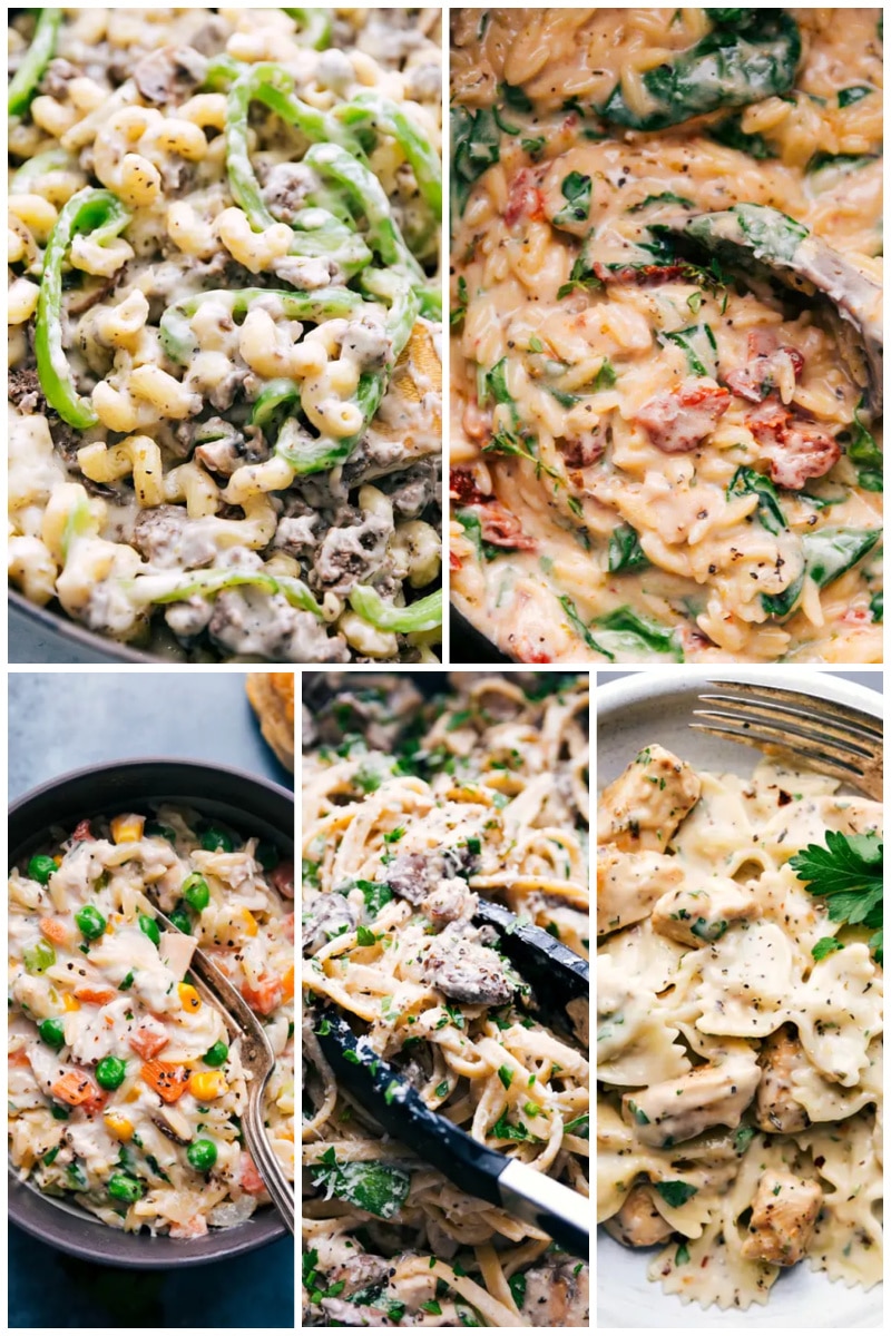 If I had to pick the type of food that everyone loves, it would have to be pasta. So many recipes use pasta, regardless of the area of the world where they originate. Collage of Creamy Pasta Comfort Recipes