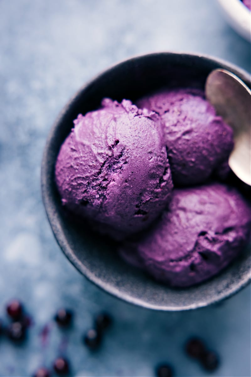 Healthy Blueberry Ice Cream in a bowl.