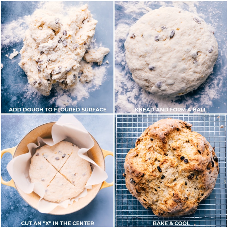 Add in some raisins or sunflower seeds for a tasty addition or leave them out for a plain soda bread. Recipe via ChelseasMessyApron #quick #easy #simple #best #appetizer #irish #soda #bread Process shots-- images of the dough being rolled into a ball and it all being baked and cooled