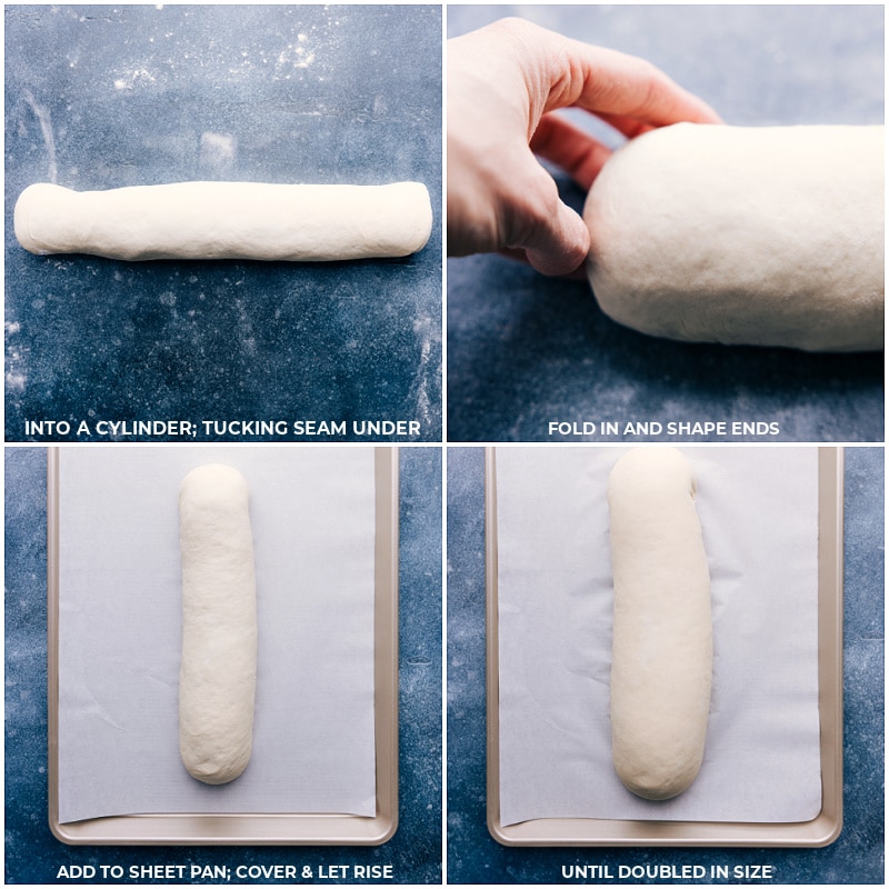 This French Bread is one of our favorite yeasted breads and it's straightforward to prepare-- we've got a video tutorial and step-by-step photos to help you along the process! This bread has a light and soft crumb with a delicious crusty outside. Recipe via ChelseasMessyApron #quick #easy #simple #snack #sandwich #baking #French #bread Process shots-- images of the dough being placed on parchment paper to let it rise