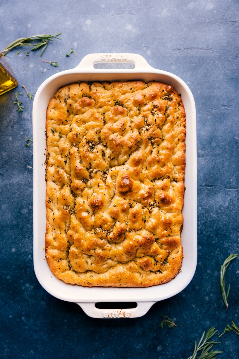 The Best Focaccia Recipe Herbed Focaccia fresh out of the oven and ready to serve.