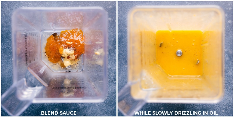 This dish has it all --ย Moroccan Chicken atop a veggie-packed couscous with a delicious apricot finishing sauce! Recipe via ChelseasMessyApron #dinner #quick #easy #simple #best #fresh #cleaneating #mealprep #grilling #grilled #moroccan #chicken Process shots of Moroccan Chicken-- images of the finishing glaze sauce being made