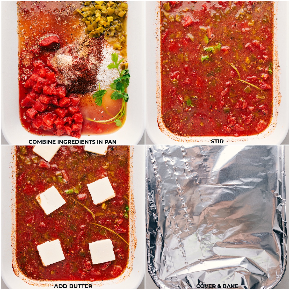 Quick And Simple Mexican Rice Recipe All the ingredients used in this Mexican Rice Recipe combined to be baked.