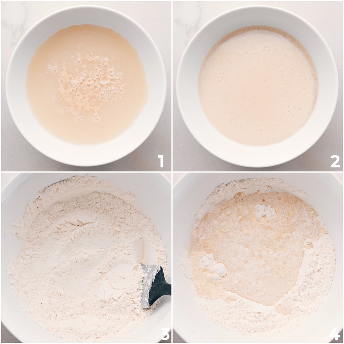 How To Make No-Knead Bread Mix the yeast mixture with the dry ingredients for this no-knead bread recipe and let it rise.