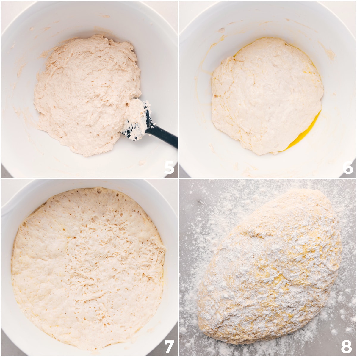 Dough Rising For This No-Knead Bread Let the dough rise in a bowl, then place it on a floured surface to shape for baking.