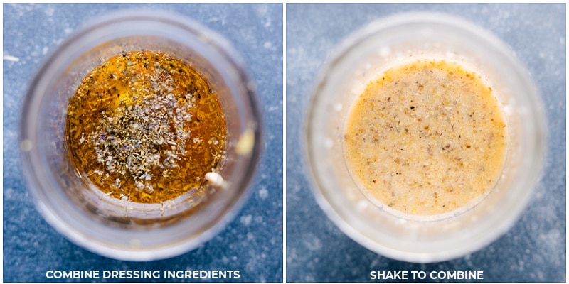 This Tuna Niçoise Salad elevates a humble can of tuna into an elegant, fancy, and bright-tasting salad. Recipe via ChelseasMessyApron #lunch #dinner #quick #easy #simple #healthy #clean #cleaneating #whole30 #seafood #familyfriendly #kidfriendly #tuna #nicoise #salad Process shots-- images of the dressing being prepared and shaken