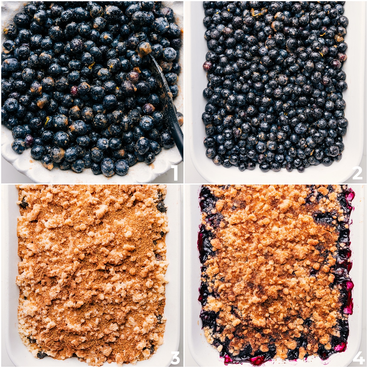 How To Make Blueberry Cobbler Recipe Blueberries tossed in sugar and spices added to the pan, topped with crumble, and baked until golden.