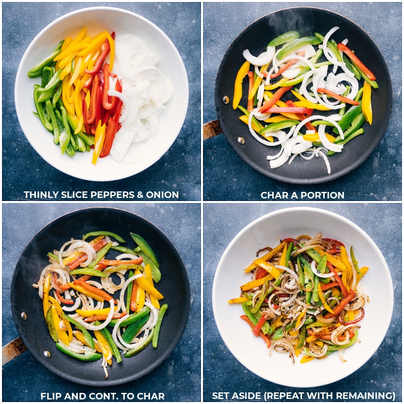 Cooking The Peppers And Onions The peppers and onions being chopped and cooked for this chicken fajita recipe.