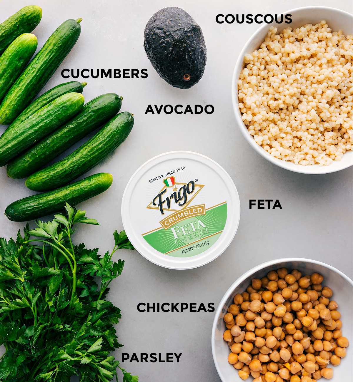 Ingredients In Cucumber Feta Salad All the ingredients in this dish prepped out for easy assembly.