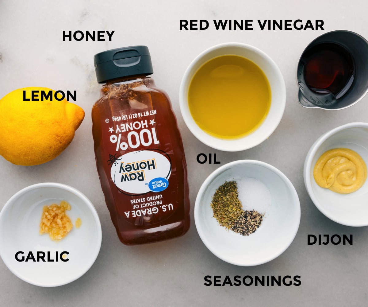 Dressing In Cucumber Feta Salad Recipe All the ingredients for the dressing used in this cucumber feta salad.