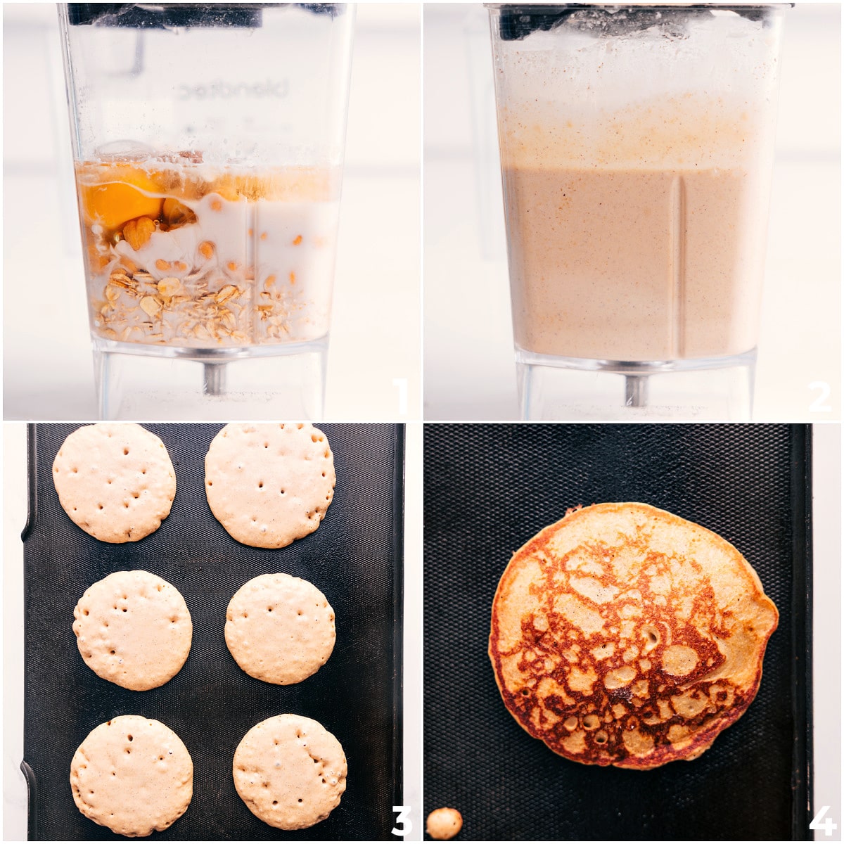 How To Make This Healthy Pancake Recipe All the ingredients in this healthy pancake recipe added to the blender and blended together then cooked up into fluffy pancakes.