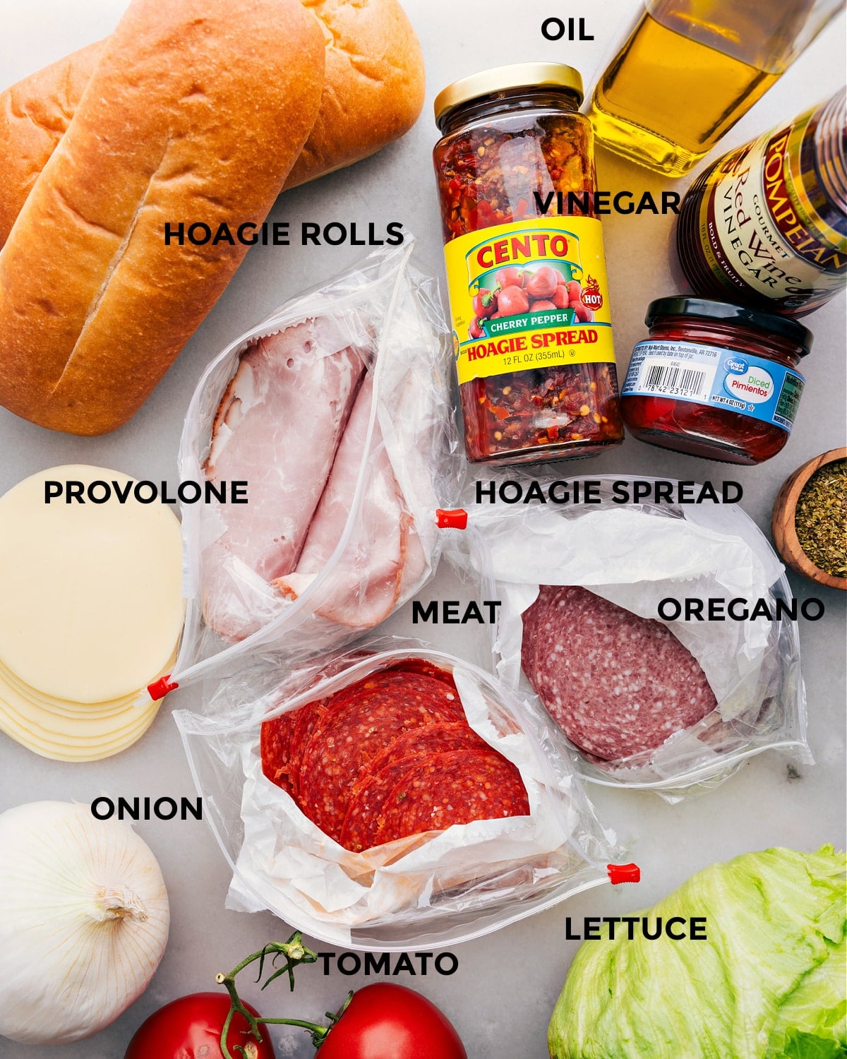 Ingredients In Italian Hoagies All the ingredients in this recipe prepped out for easy assembly.