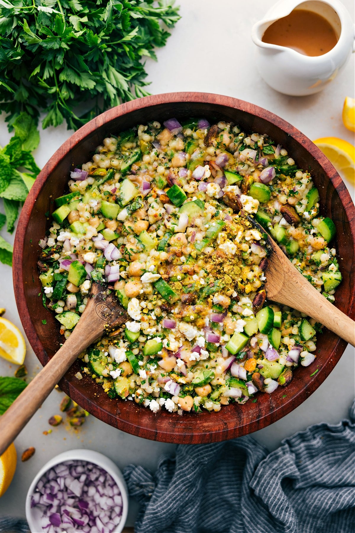 Jennifer Aniston Salad in a big bowl dressed and ready to be enjoyed.