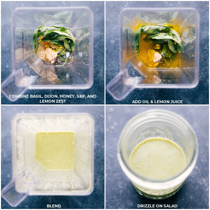 This Blueberry Corn Salad is unbeatable! Recipe via chelseasmessyapron #dinner #quick #easy #simple #lunch #best #familyfriendly #kidfriendly #blueberry #corn #salad Process shots of the Blueberry Corn Salad-- images of the dressing being made for this dish