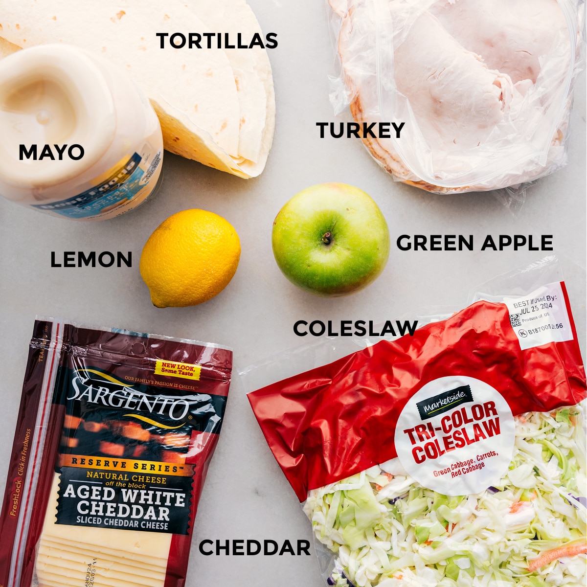 Ingredients In Healthy Turkey Wraps All the ingredients in this recipe set out for easy assembly.