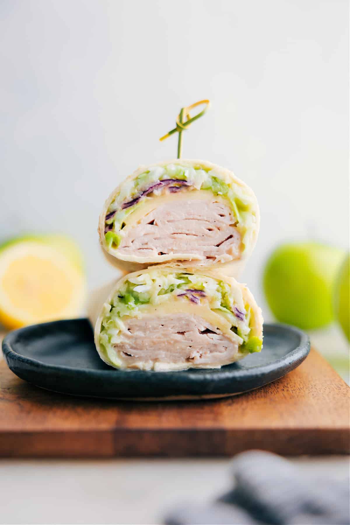 Healthy Turkey Wraps stacked on top of each other.