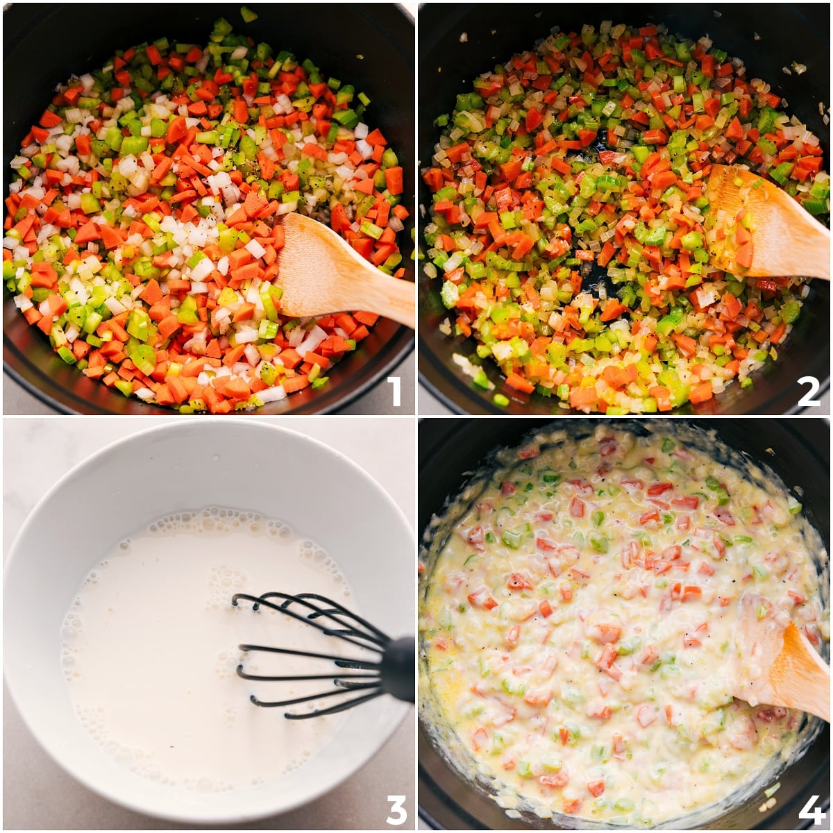 How To Make 15-Bean Soup Veggies sautรฉing while the cream sauce is mixed in a separate pot, then added to the veggies for this simple 15-Bean Soup.
