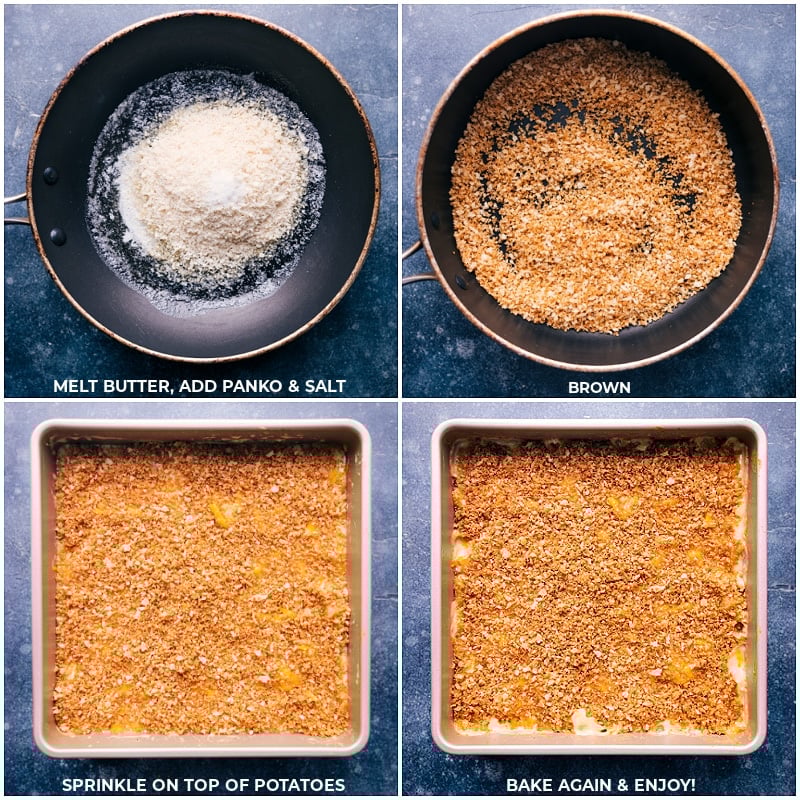 Panko Topping For Cheesy Potatoes Make a panko topping, sprinkle it over the dish, and bake again for cheesy potatoes.
