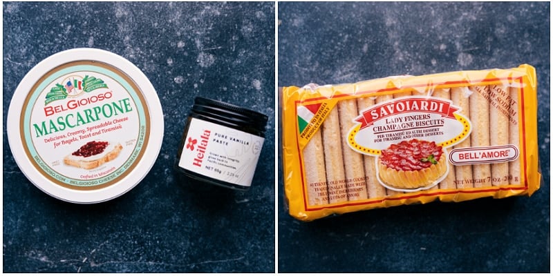 Ingredients In Tiramisu Recipe The mascarpone, vanilla paste, and lady fingers used in this recipe.