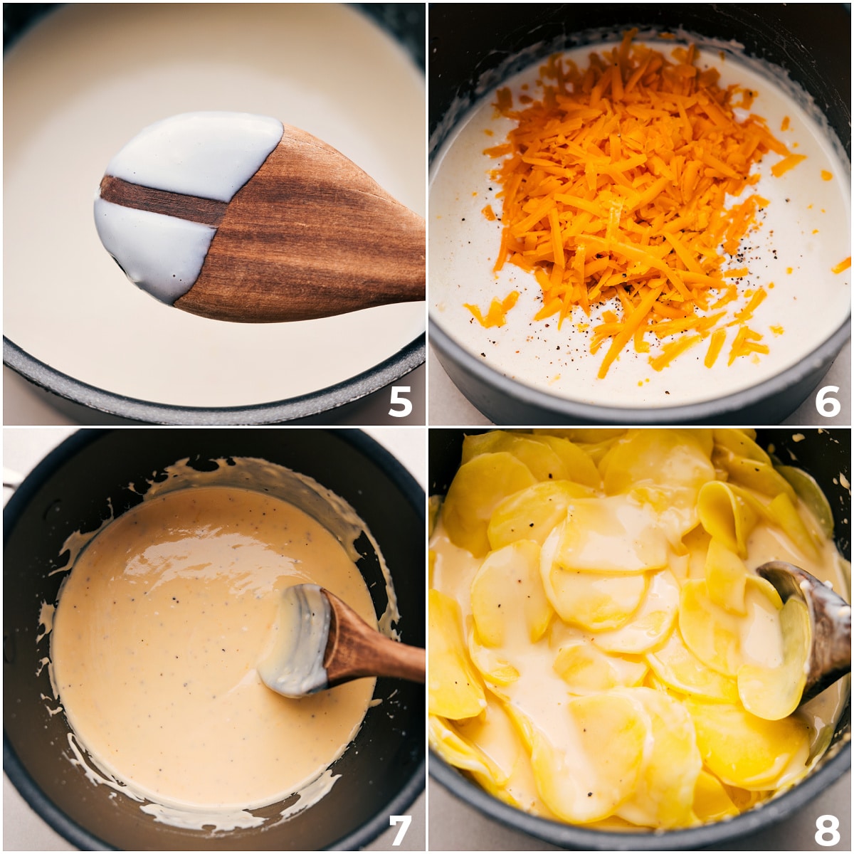 Creamy And Delicious Au Gratin Potatoes The cream sauce thickens as the cheese is added, along with the potatoes.